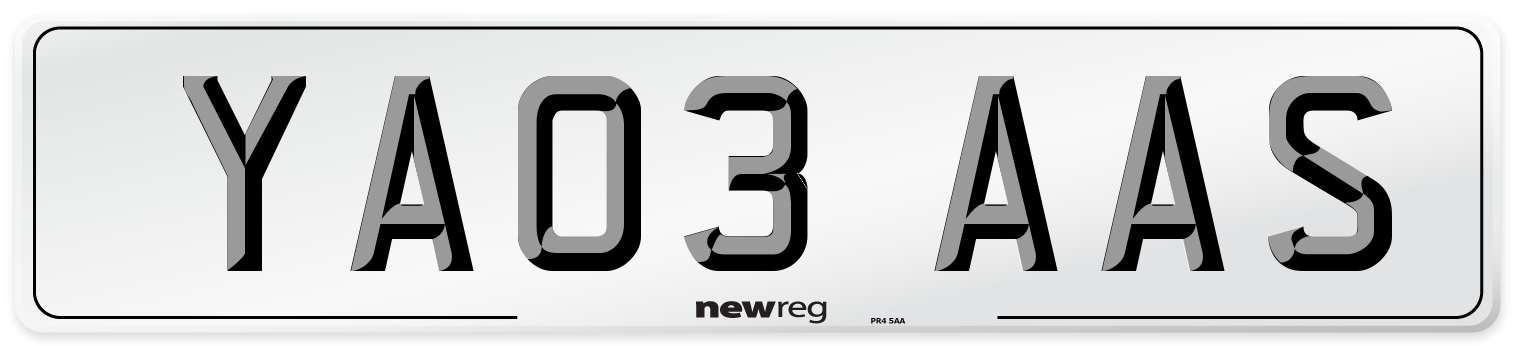 YA03 AAS Number Plate from New Reg